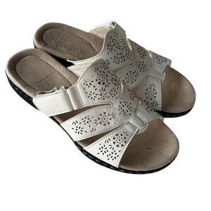 Women's White Leather Slide Sandals with Cutouts